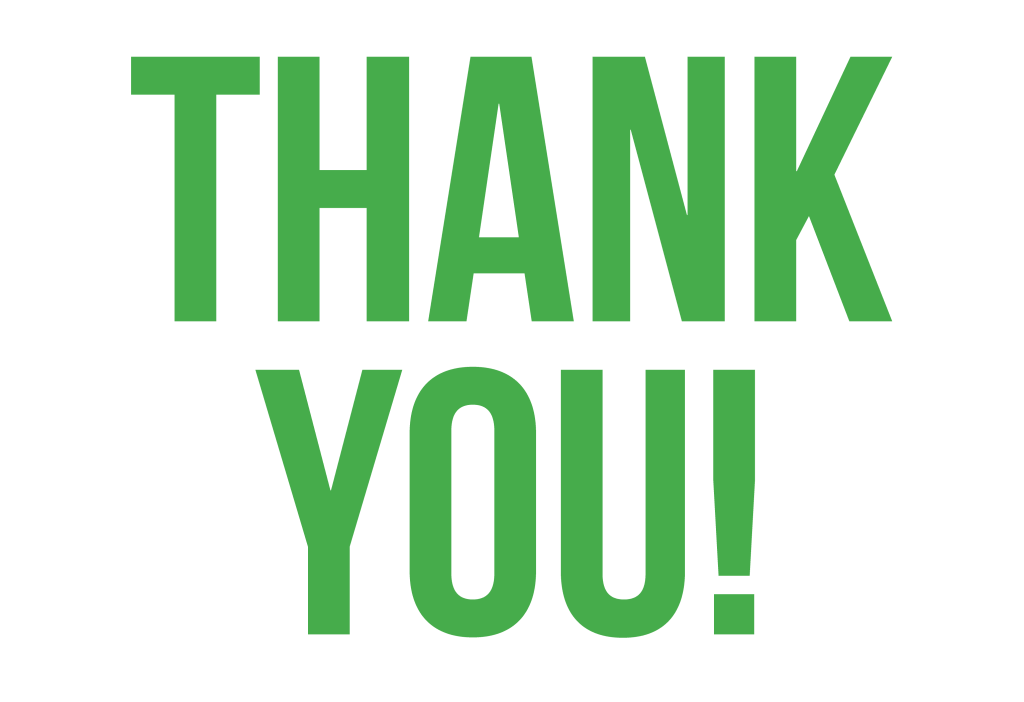 Thank you in green centred on a white background